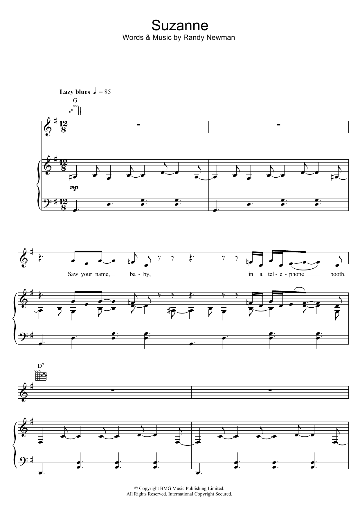 Randy Newman Suzanne sheet music notes and chords. Download Printable PDF.