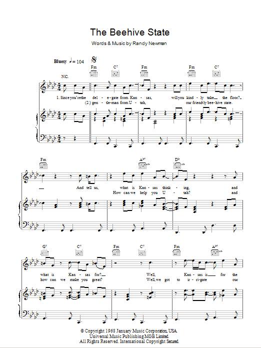 Randy Newman The Beehive State sheet music notes and chords. Download Printable PDF.