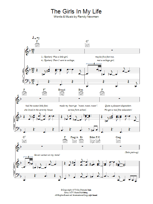 Learn to play Randy Newman The Girls In My Life sheet music for Piano, Vocal & Guitar in minutes. Randy Newman The Girls In My Life sheet music notes and chords. Download Printable PDF.