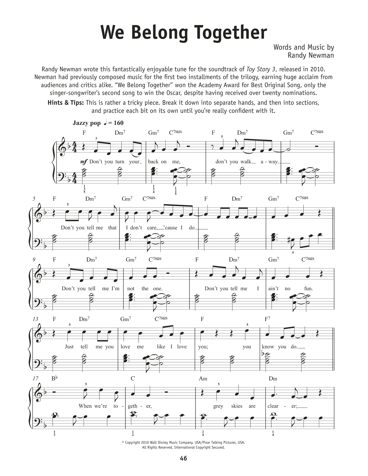 Randy Newman We Belong Together sheet music notes and chords. Download Printable PDF.