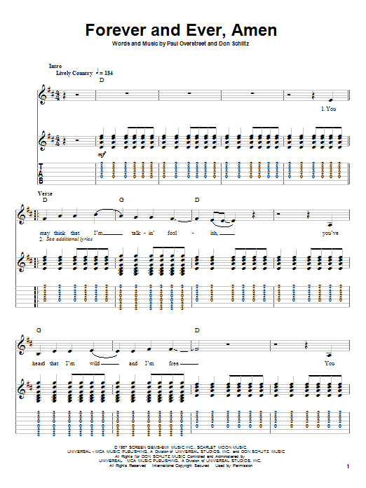 Learn to play Randy Travis Forever And Ever, Amen sheet music for Lead Sheet / Fake Book in minutes. Randy Travis Forever And Ever, Amen sheet music notes and chords. Download Printable PDF.