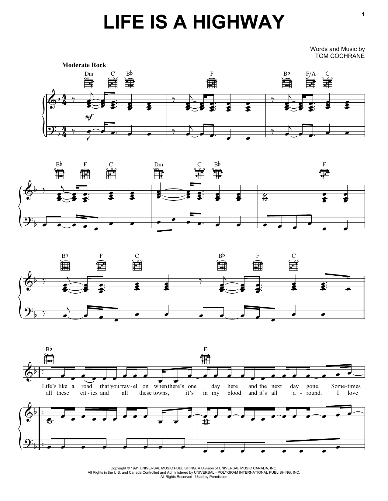 Rascal Flatts Life Is A Highway (from Cars) sheet music notes and chords. Download Printable PDF.