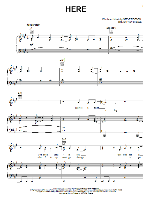 Rascal Flatts Here sheet music notes and chords. Download Printable PDF.