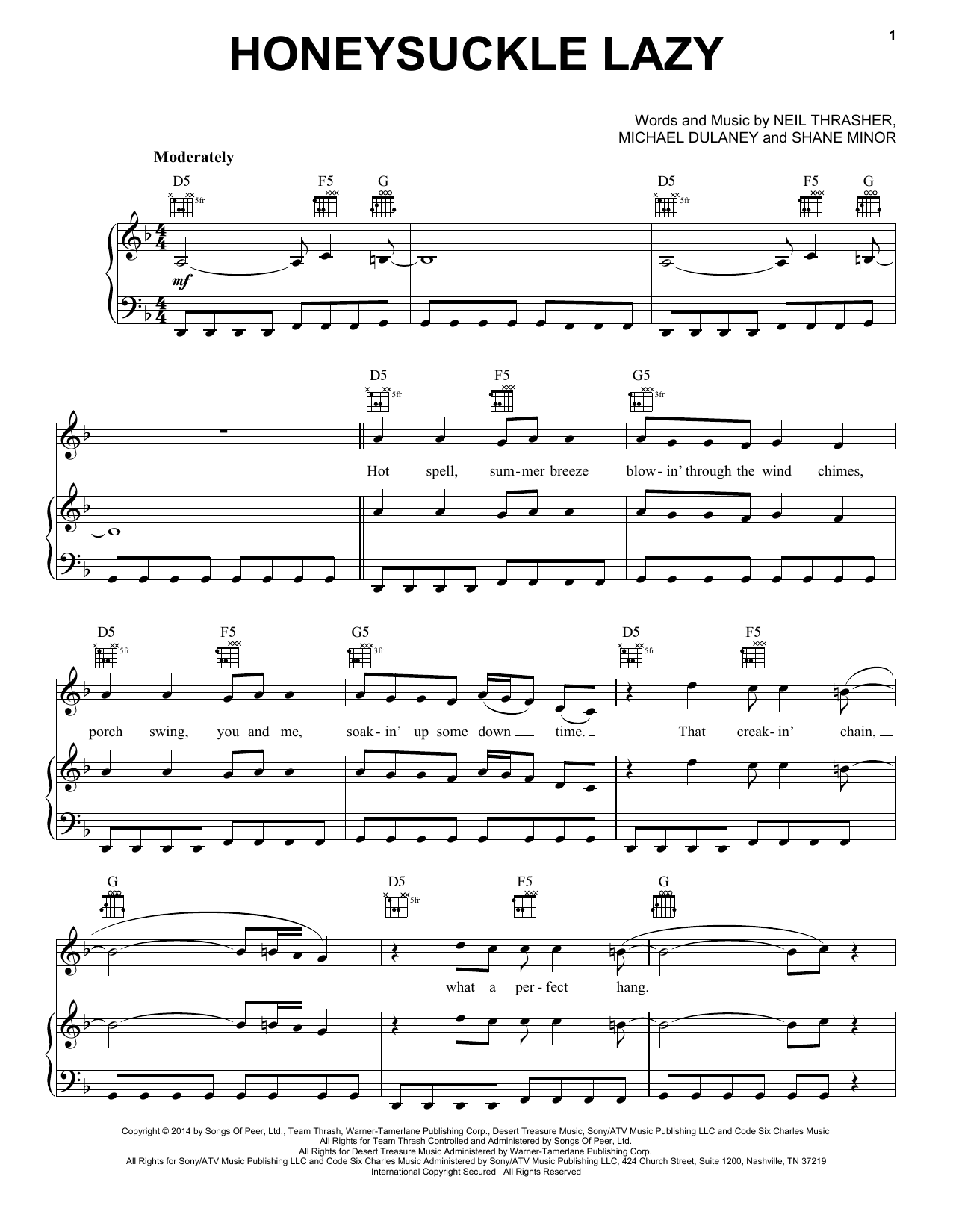 Rascal Flatts Honeysuckle Lazy sheet music notes and chords. Download Printable PDF.