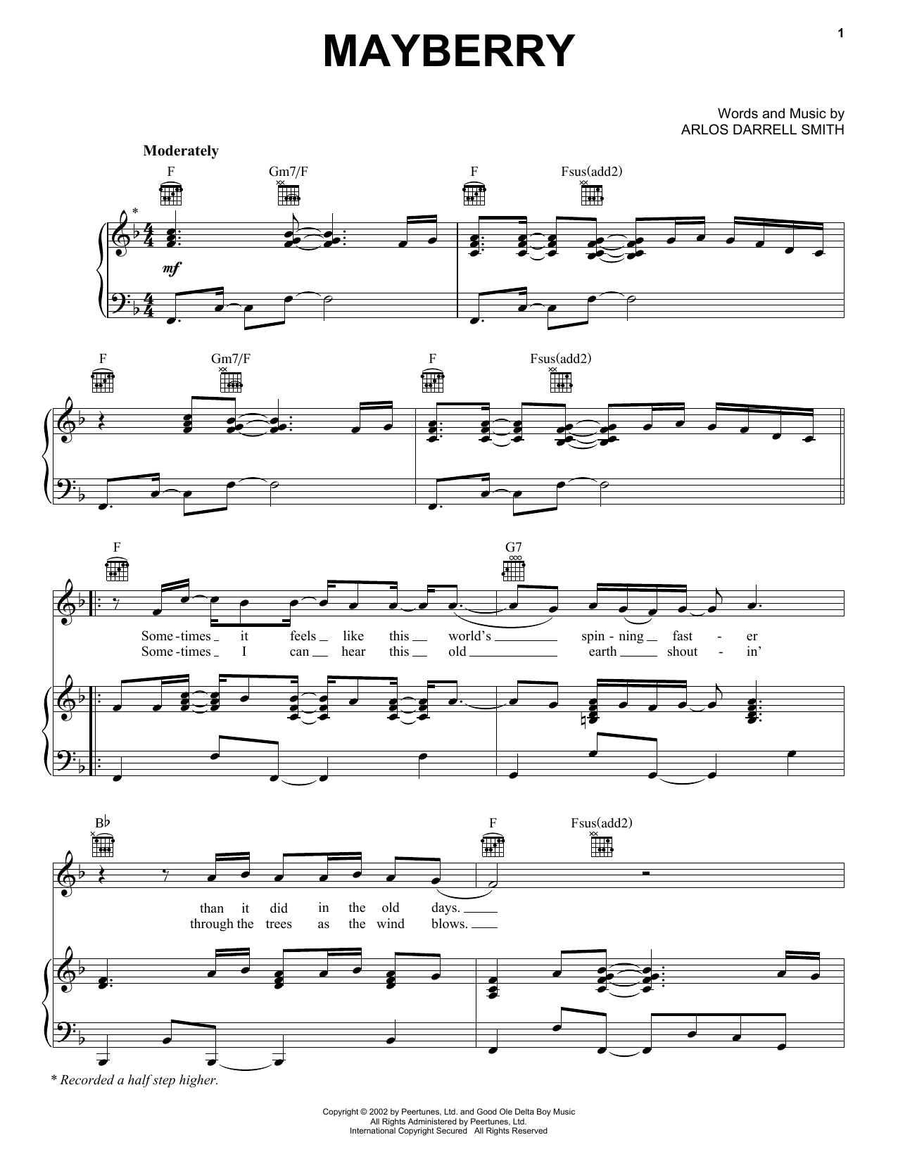 Rascal Flatts Mayberry sheet music notes and chords. Download Printable PDF.