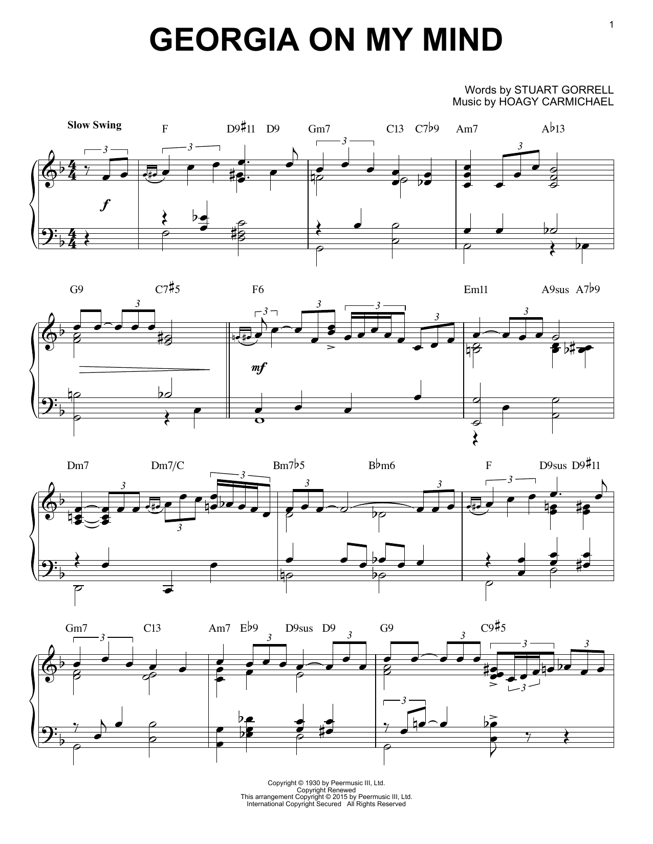 Ray Charles Georgia On My Mind [Jazz version] (arr. Brent Edstrom) sheet music notes and chords. Download Printable PDF.