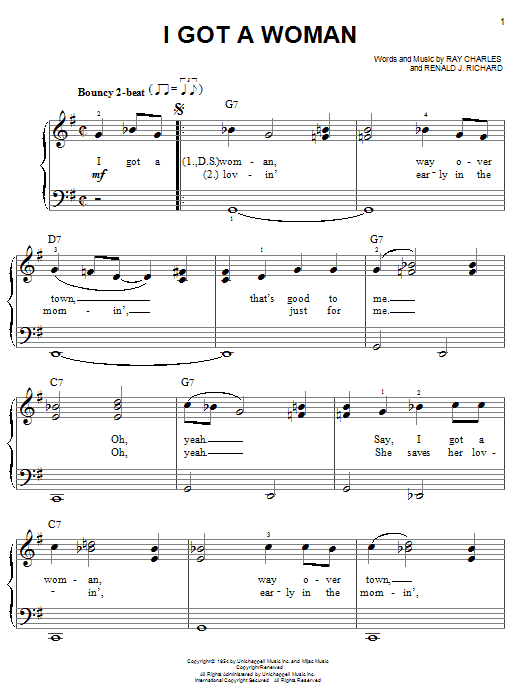 Ray Charles I Got A Woman sheet music notes and chords. Download Printable PDF.