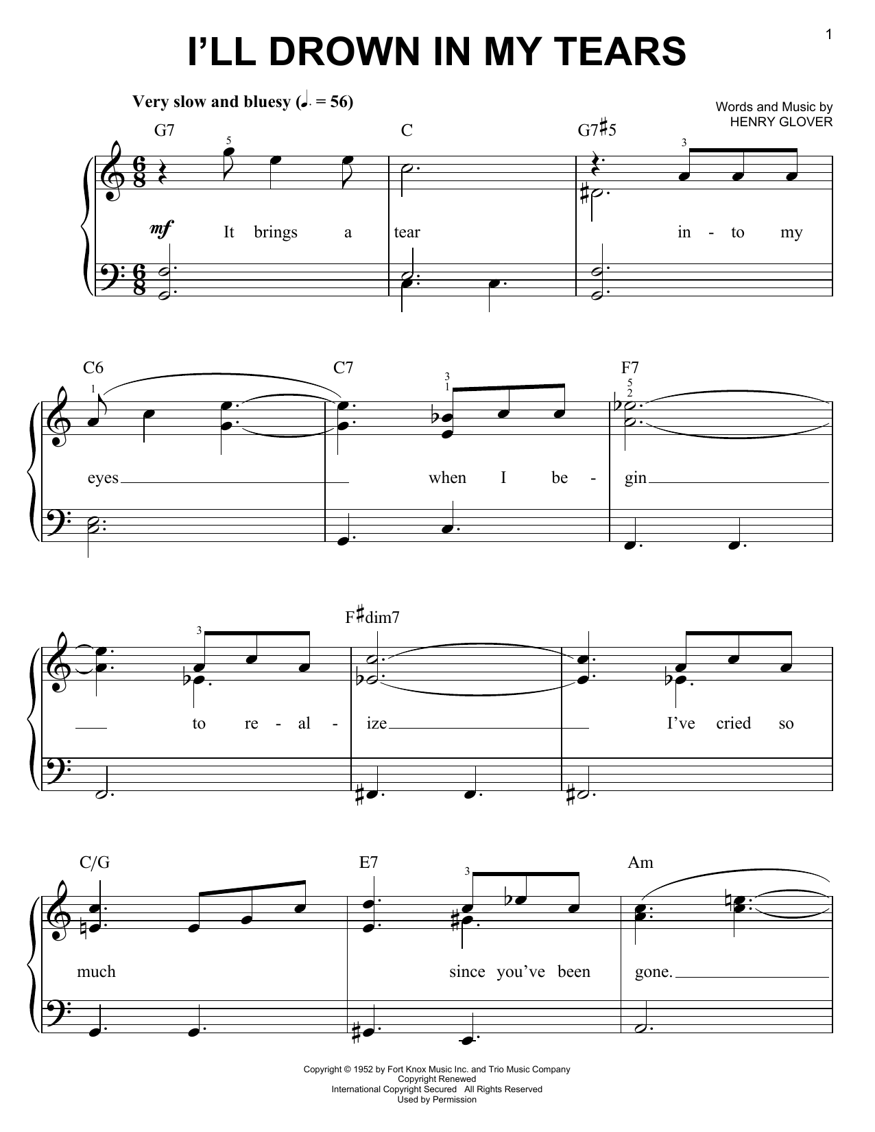 Ray Charles I'll Drown In My Tears sheet music notes and chords. Download Printable PDF.