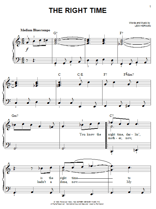 Ray Charles The Right Time sheet music notes and chords. Download Printable PDF.