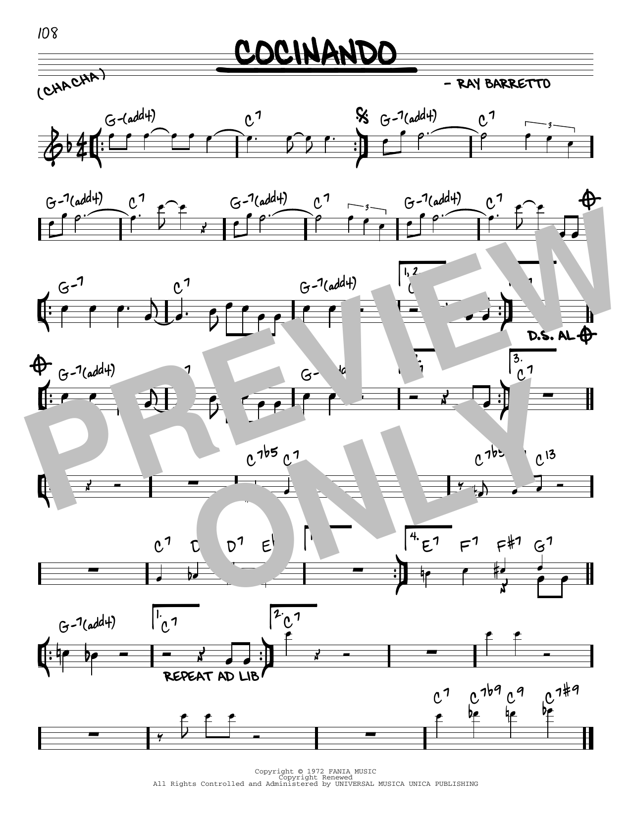 Learn to play Ray Barretto Cocinando sheet music for Real Book – Melody & Chords in minutes. Ray Barretto Cocinando sheet music notes and chords. Download Printable PDF.