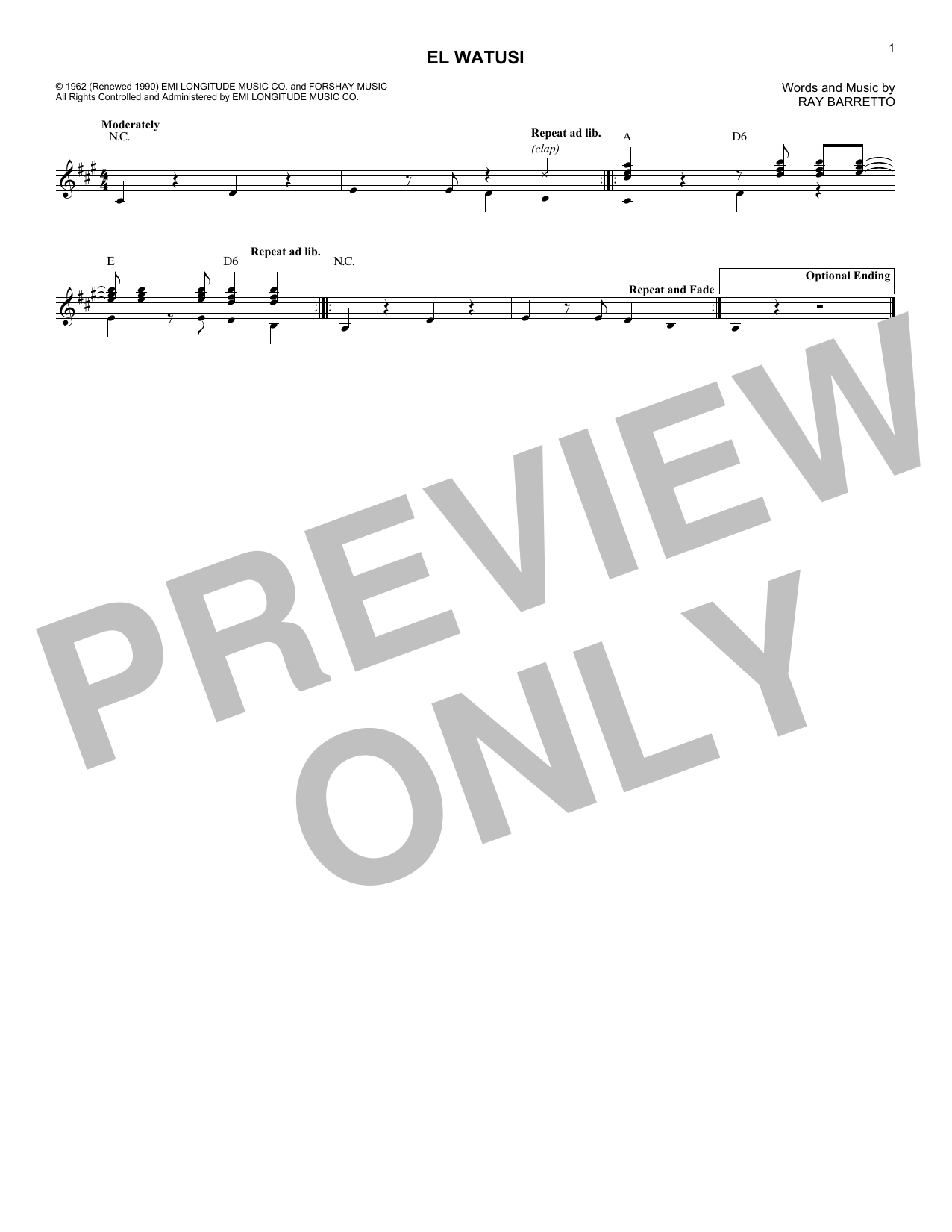 Learn to play Ray Barretto El Watusi sheet music for Lead Sheet / Fake Book in minutes. Price: 5.9900$ Ray Barretto El Watusi sheet music notes and chords arranged for Lead Sheet / Fake Book
