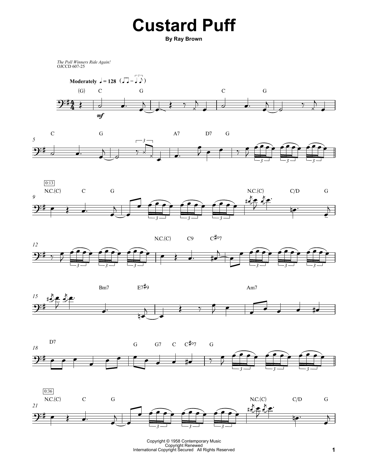 Ray Brown Custard Puff sheet music notes and chords. Download Printable PDF.