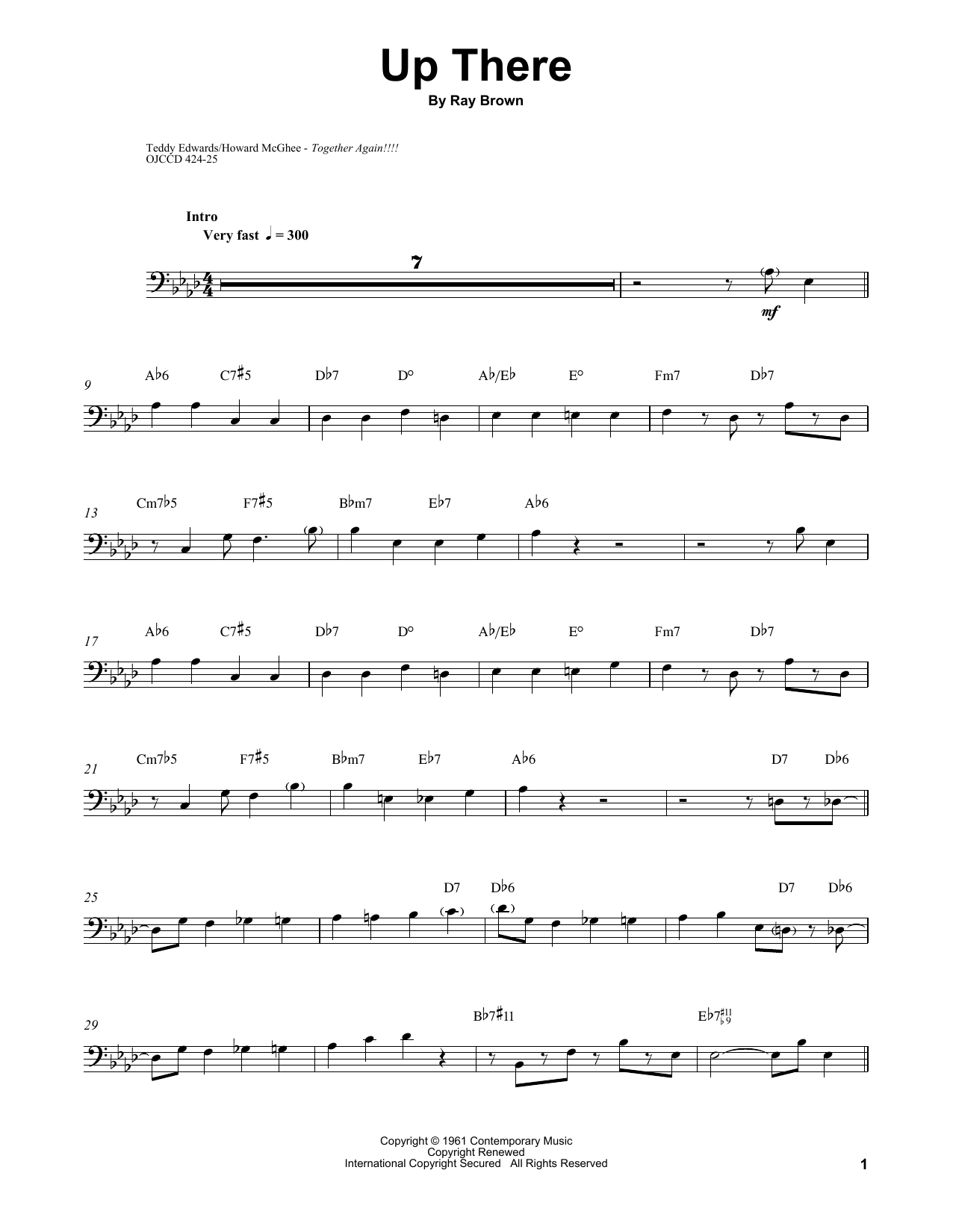 Ray Brown Up There sheet music notes and chords. Download Printable PDF.