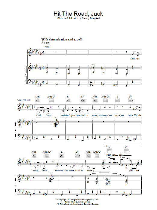 Ray Charles Hit The Road Jack sheet music notes and chords. Download Printable PDF.
