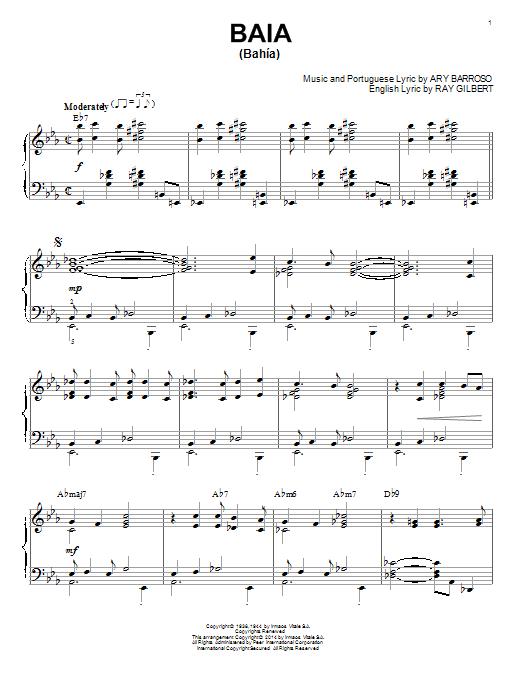 Ray Gilbert Baia (Bahía) sheet music notes and chords. Download Printable PDF.