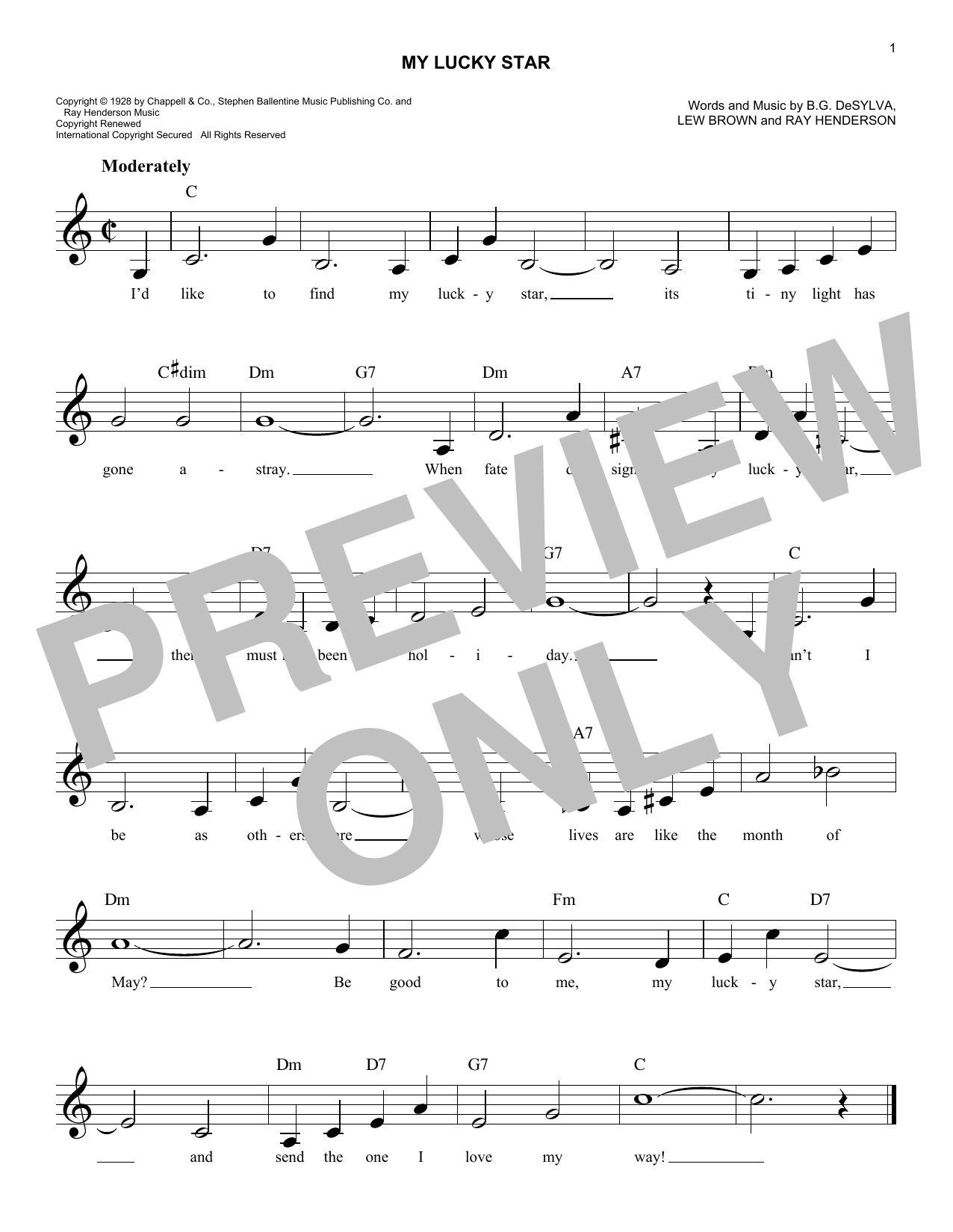 Ray Henderson My Lucky Star sheet music notes and chords. Download Printable PDF.