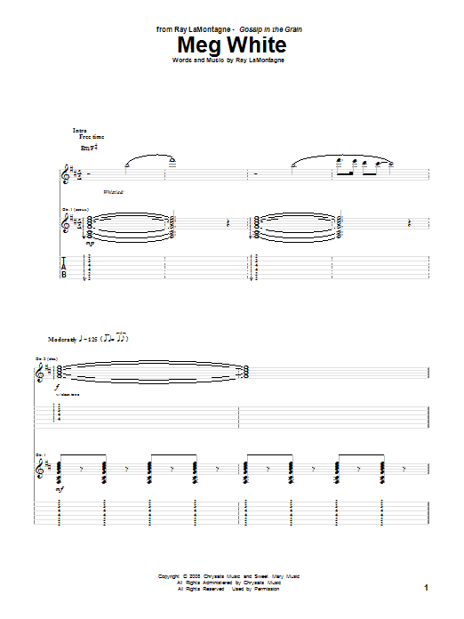 Learn to play Ray LaMontagne Meg White sheet music for Guitar Tab in minutes. Price: 7.8900$ Ray LaMontagne Meg White sheet music notes and chords arranged for Guitar Tab