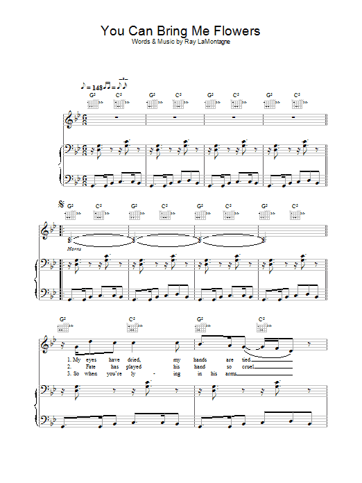 Learn to play Ray LaMontagne You Can Bring Me Flowers sheet music for Guitar Tab in minutes. Price: 7.8900$ Ray LaMontagne You Can Bring Me Flowers sheet music notes and chords arranged for Guitar Tab