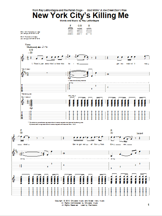 Ray Lamontagne And The Pariah Dogs New York City S Killing Me Sheet Music Pdf Notes Chords Pop Score Guitar Tab Download Printable Sku 78142