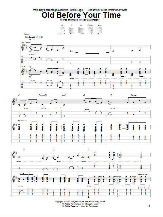 Learn to play Ray LaMontagne and The Pariah Dogs Old Before Your Time sheet music for Guitar Tab in minutes. Price: 7.8900$ Ray LaMontagne and The Pariah Dogs Old Before Your Time sheet music notes and chords arranged for Guitar Tab
