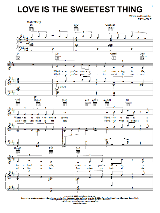 Learn to play Ray Noble Love Is The Sweetest Thing sheet music for Lead Sheet / Fake Book in minutes. Price: 5.9900$ Ray Noble Love Is The Sweetest Thing sheet music notes and chords arranged for Lead Sheet / Fake Book