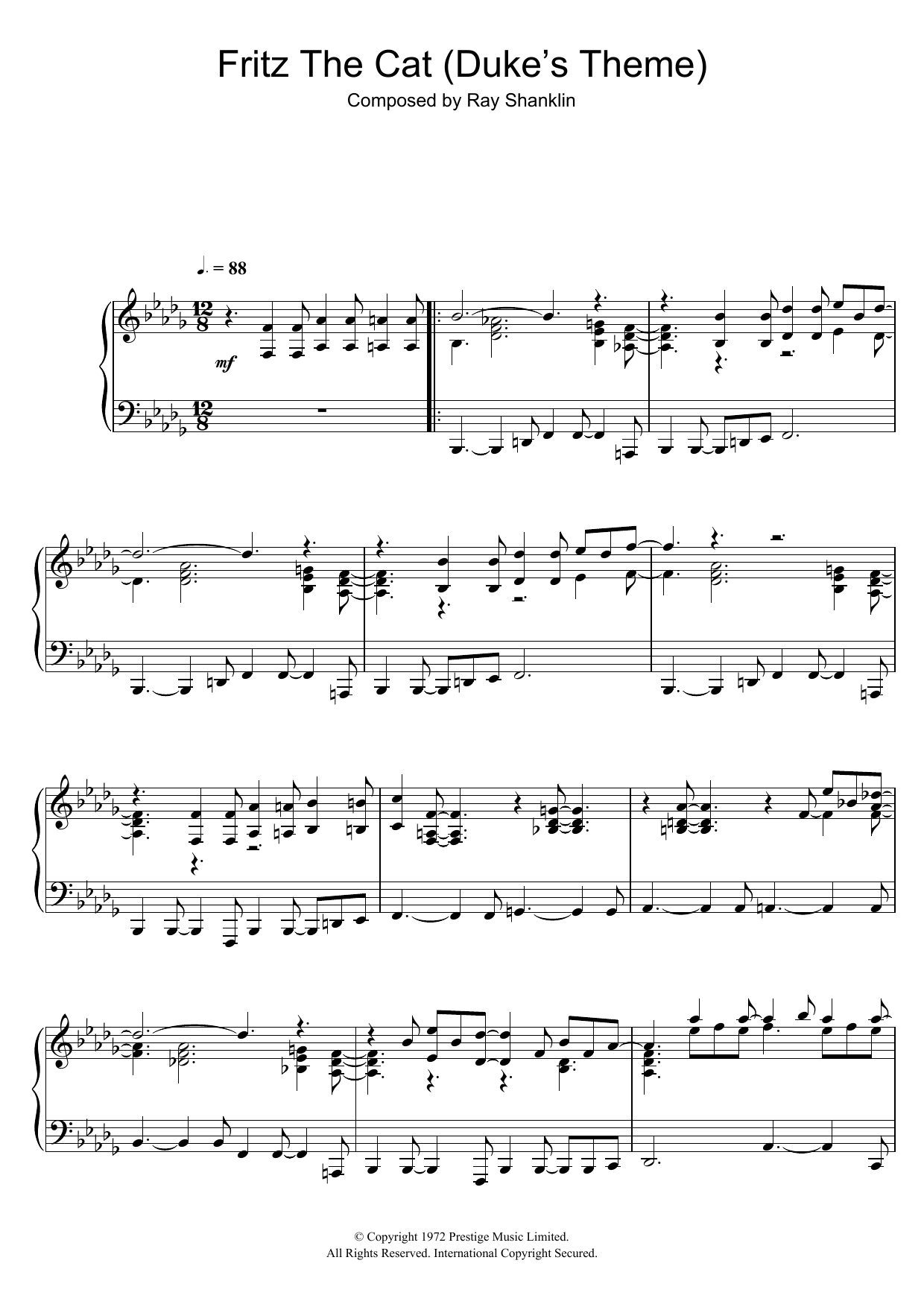 Ray Shanklin Fritz The Cat Duke S Theme Sheet Music Pdf Notes