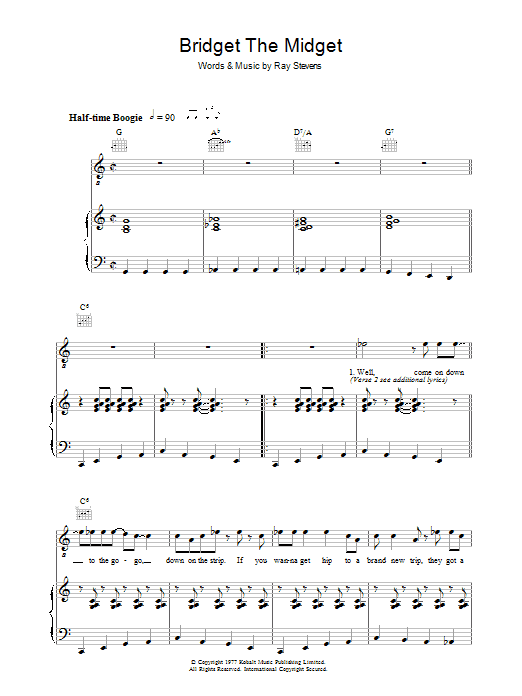 Ray Stevens Bridget The Midget sheet music notes and chords. Download Printable PDF.