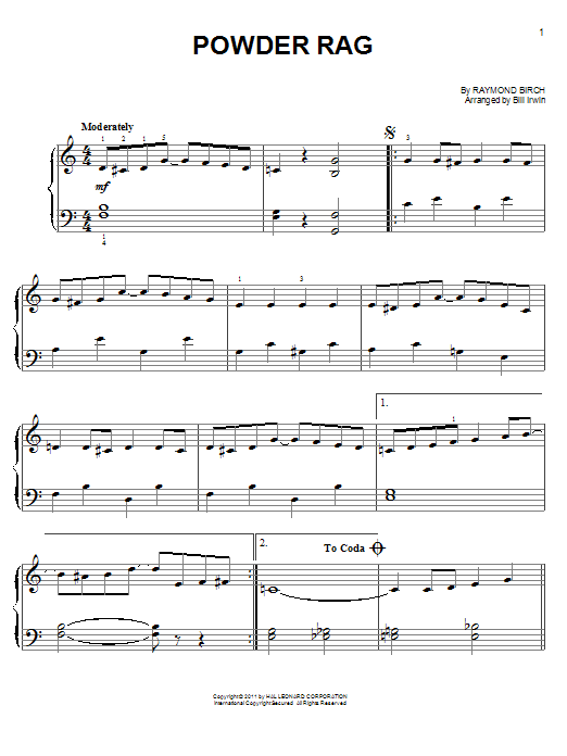 Learn to play Raymond Birch Powder Rag sheet music for Easy Piano in minutes. Price: 6.9900$ Raymond Birch Powder Rag sheet music notes and chords arranged for Easy Piano