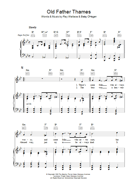 Raymond Wallace Old Father Thames Keep Rolling Along Sheet Music Pdf Notes Chords Pop Score Piano Vocal Guitar Right Hand Melody Download Printable Sku 37064