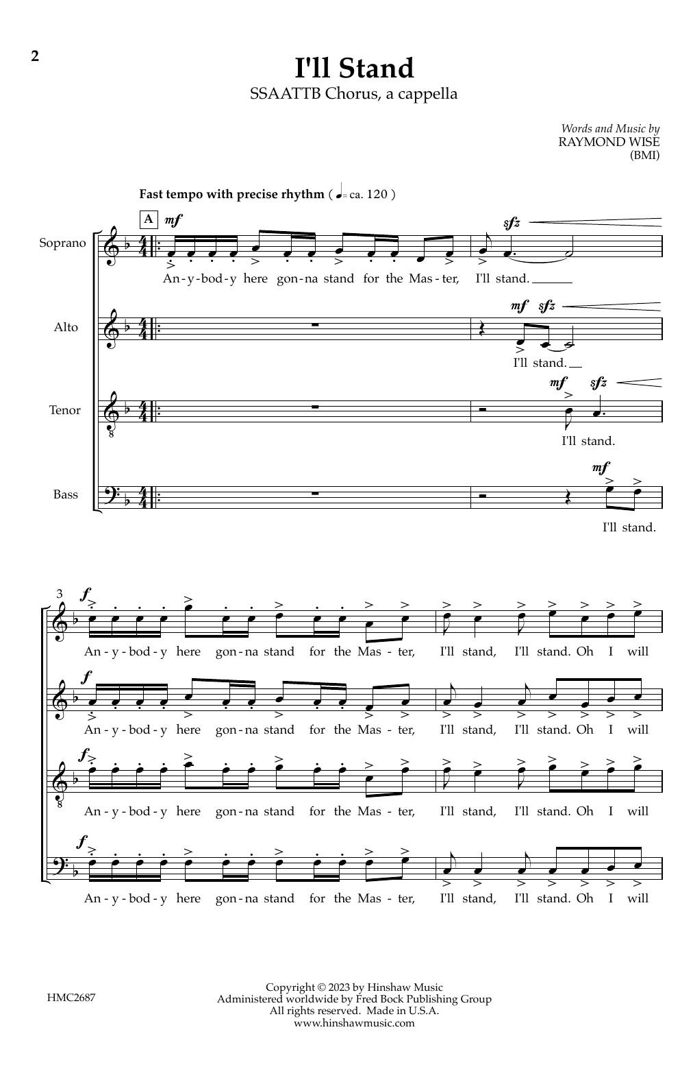 Raymond Wise I'll Stand sheet music notes and chords. Download Printable PDF.