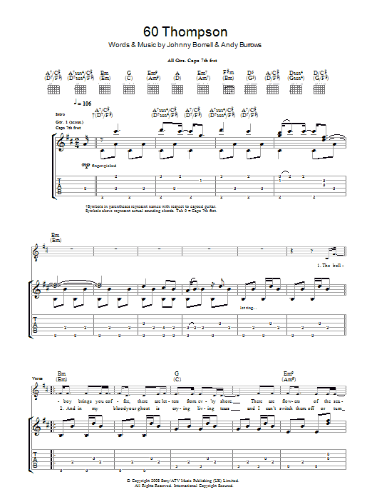 Razorlight 60 Thompson sheet music notes and chords. Download Printable PDF.