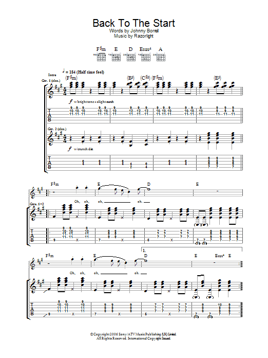 Learn to play Razorlight Back To The Start sheet music for Guitar Tab in minutes. Razorlight Back To The Start sheet music notes and chords. Download Printable PDF.
