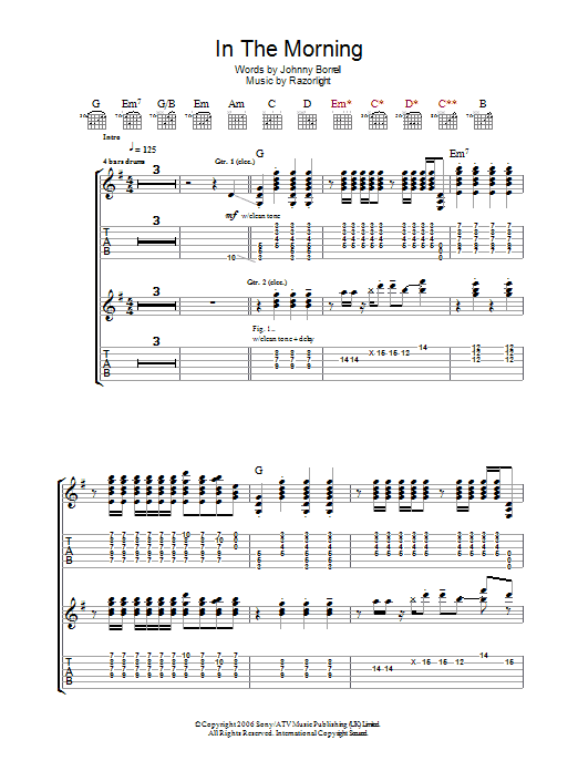 Learn to play Razorlight In The Morning sheet music for Guitar Tab in minutes. Razorlight In The Morning sheet music notes and chords. Download Printable PDF.