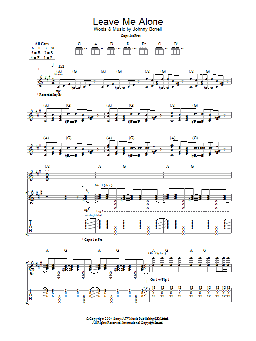 Razorlight Leave Me Alone sheet music notes and chords. Download Printable PDF.