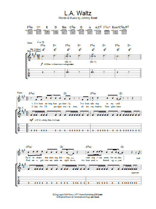 Razorlight Los Angeles Waltz sheet music notes and chords arranged for Guitar Tab