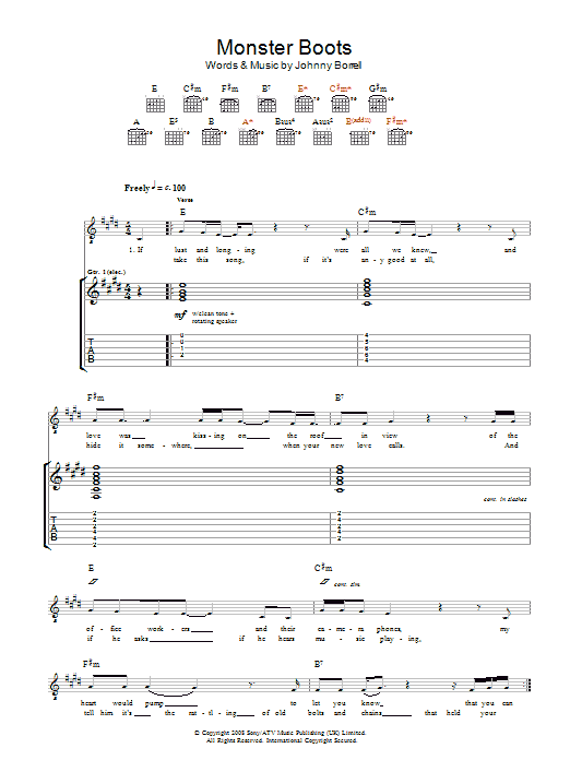 Razorlight Monster Boots sheet music notes and chords. Download Printable PDF.