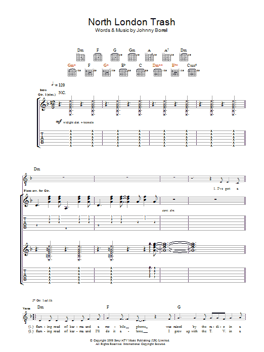 Learn to play Razorlight North London Trash sheet music for Guitar Tab in minutes. Price: 7.8900$ Razorlight North London Trash sheet music notes and chords arranged for Guitar Tab