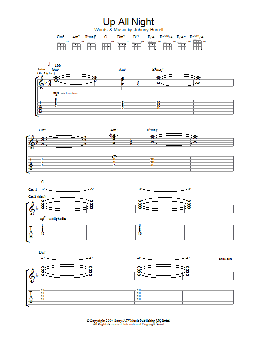 Razorlight Up All Night sheet music notes and chords. Download Printable PDF.