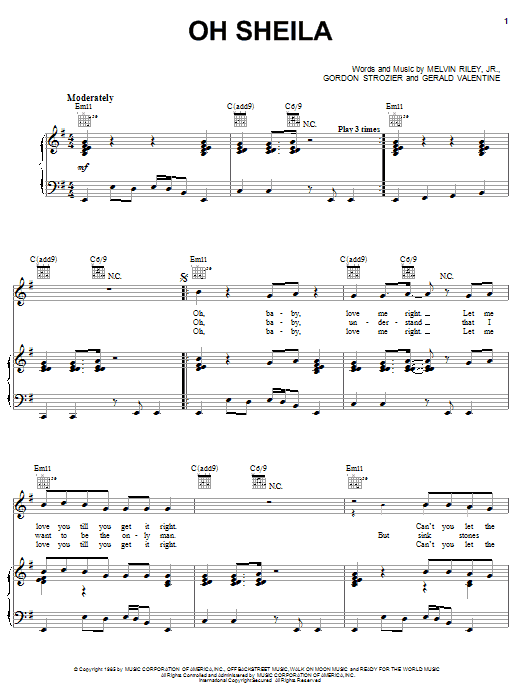 Ready For The World Oh Sheila Sheet Music Pdf Notes Chords Pop Score Piano Vocal Guitar Right Hand Melody Download Printable Sku 50238