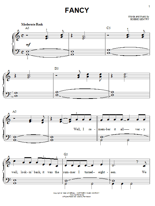 Learn to play Reba McEntire Fancy sheet music for Easy Piano in minutes. Price: 6.9900$ Reba McEntire Fancy sheet music notes and chords arranged for Easy Piano