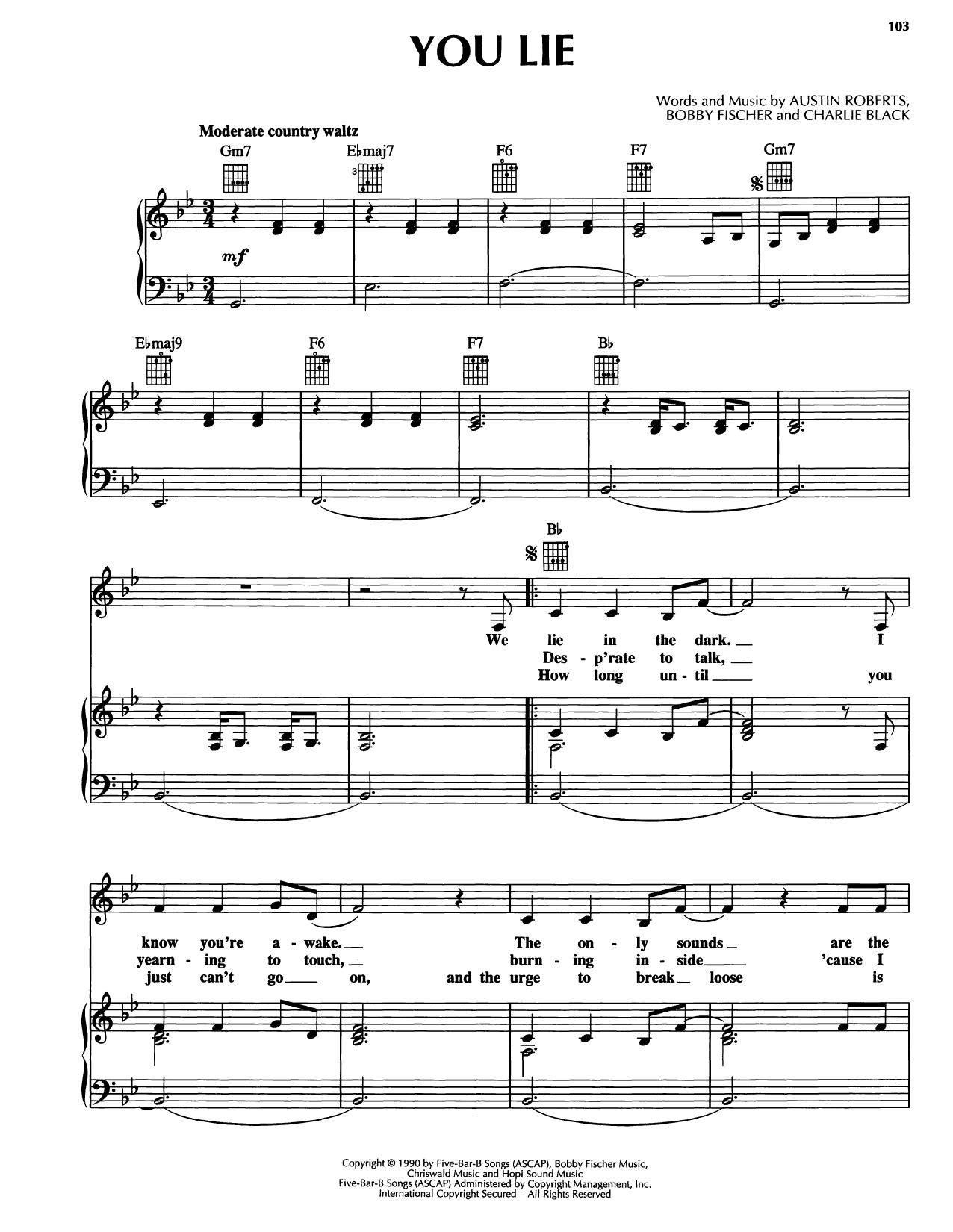 Reba McEntire You Lie sheet music notes and chords. Download Printable PDF.