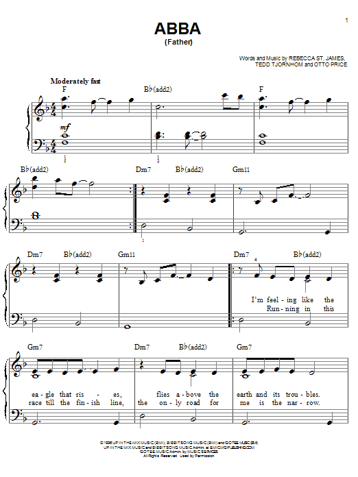 Rebecca St. James Abba (Father) sheet music notes and chords. Download Printable PDF.