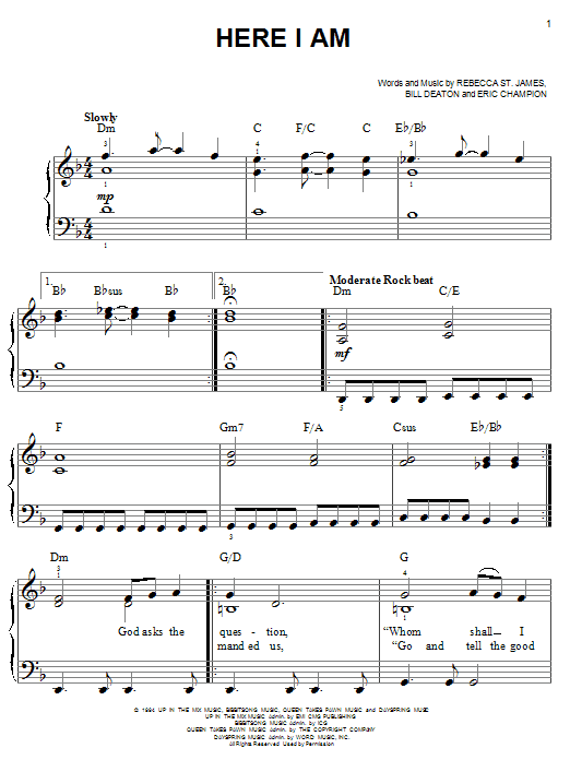 Learn to play Rebecca St. James Here I Am sheet music for Easy Piano in minutes. Price: 6.9900$ Rebecca St. James Here I Am sheet music notes and chords arranged for Easy Piano
