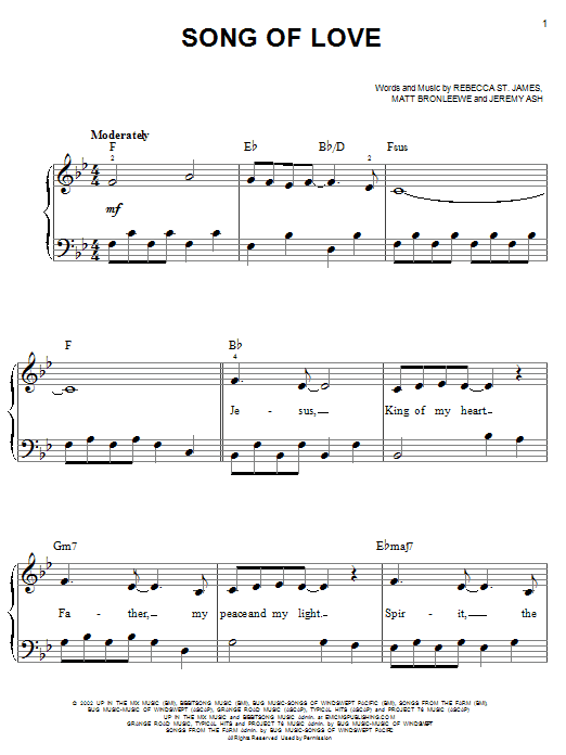 Rebecca St. James Song Of Love sheet music notes and chords. Download Printable PDF.