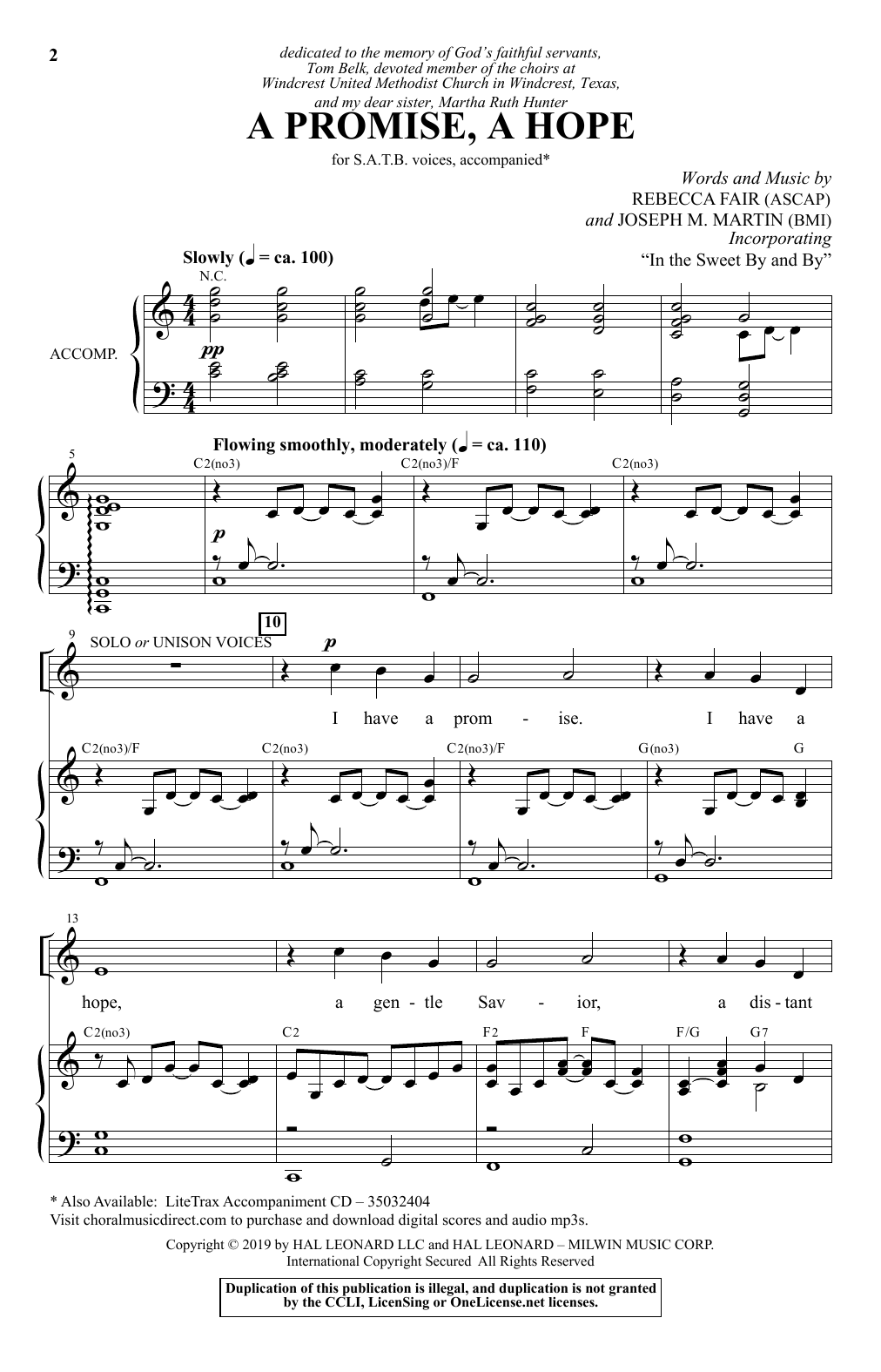 Learn to play Rebecca Fair & Joseph M. Martin A Promise, A Hope sheet music for SATB Choir in minutes. Price: 3.9900$ Rebecca Fair & Joseph M. Martin A Promise, A Hope sheet music notes and chords arranged for SATB Choir