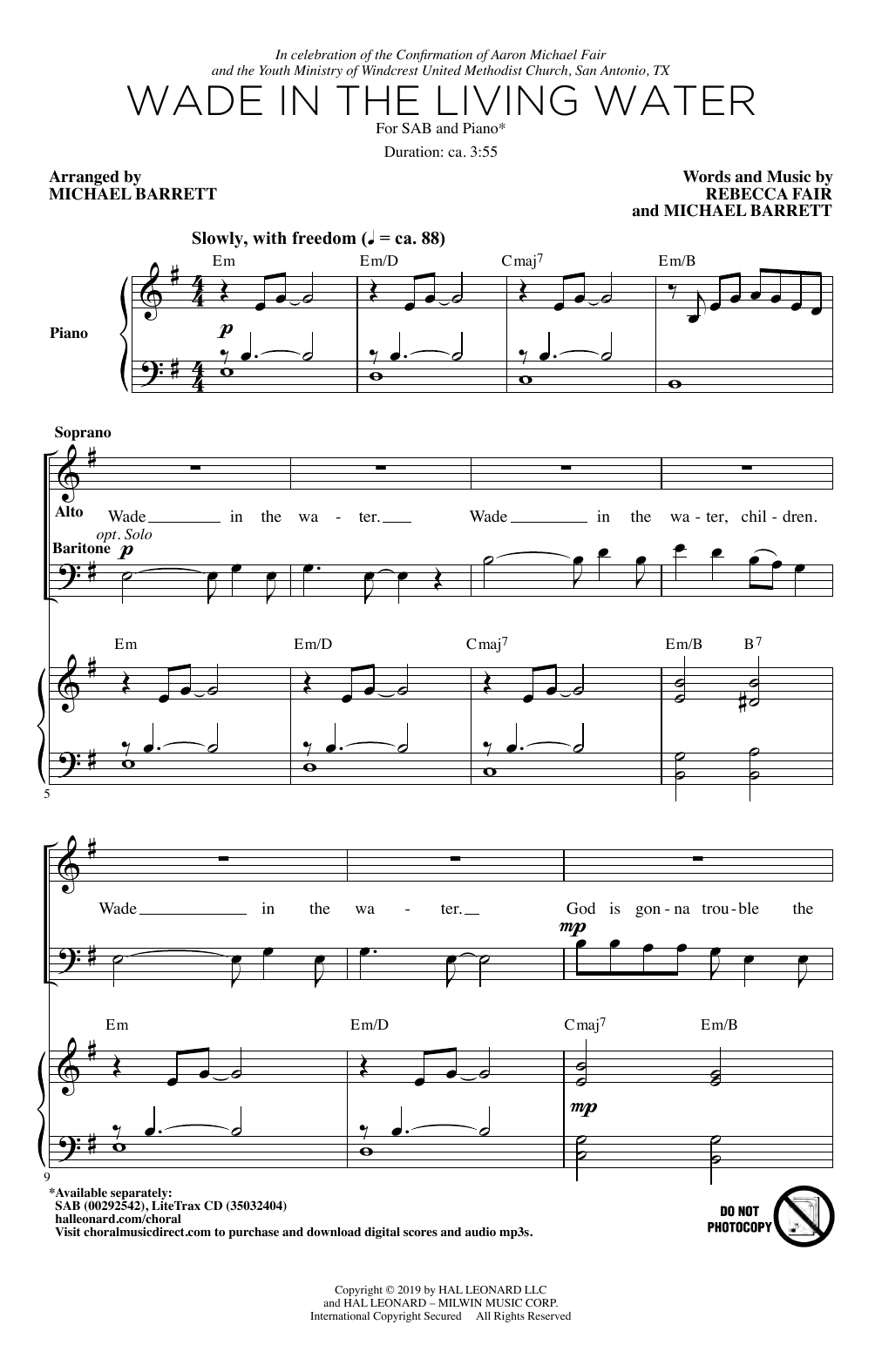 Learn to play Rebecca Fair & Michael Barrett Wade In The Living Water sheet music for SAB Choir in minutes. Rebecca Fair & Michael Barrett Wade In The Living Water sheet music notes and chords. Download Printable PDF.