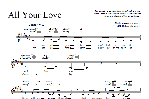 Rebecca Schwartz All Your Love sheet music notes and chords. Download Printable PDF.