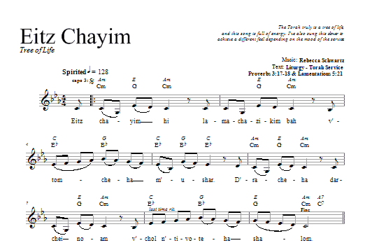 Rebecca Schwartz Eitz Chayim sheet music notes and chords. Download Printable PDF.