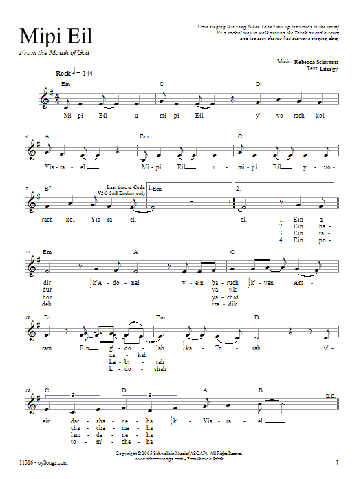 Rebecca Schwartz Mipi Eil sheet music notes and chords. Download Printable PDF.