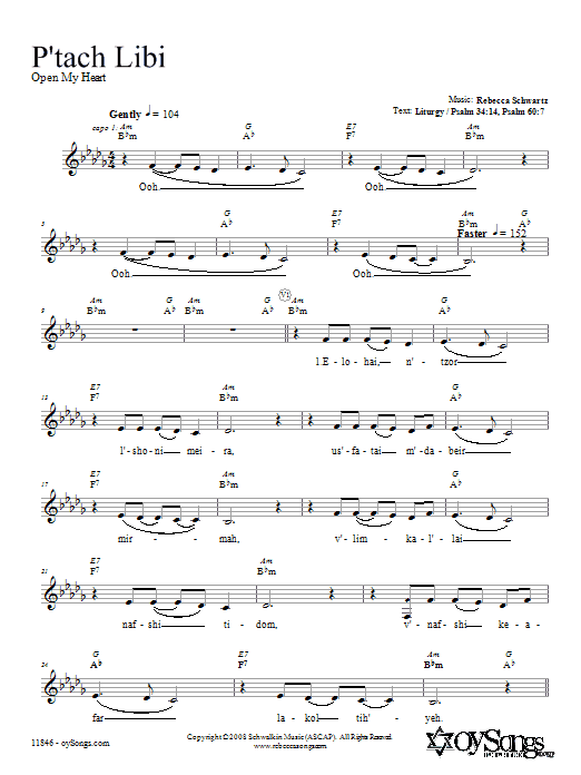 Rebecca Schwartz P'tach Libi sheet music notes and chords. Download Printable PDF.